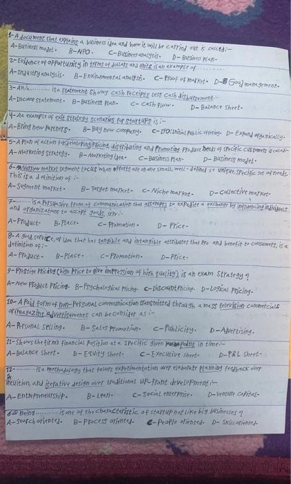  1-A document that explaing a business idea and how it will