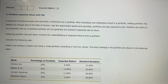 2. 4. Attempts Keep the Highest / 20 2. Portfolio expected return