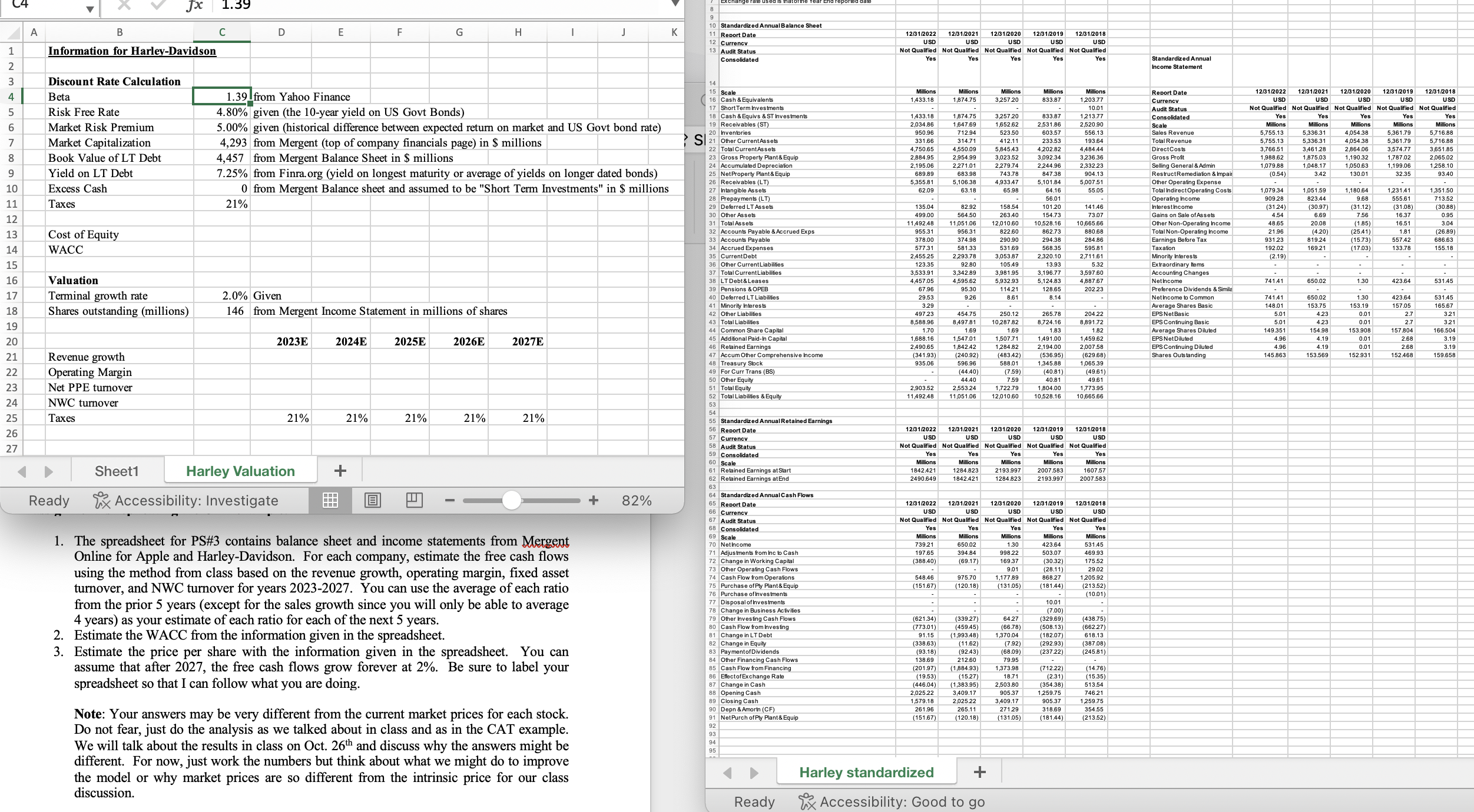  1. The spreadsheet for PS#3 contains balance sheet and income statements