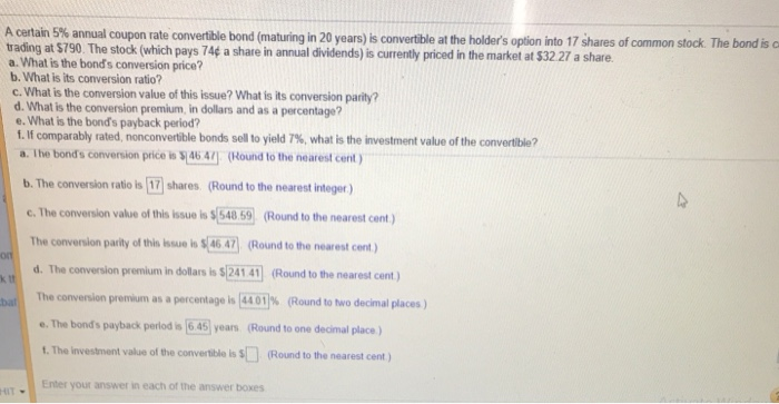  Looking for answer to question F. A certain 5% annual coupon