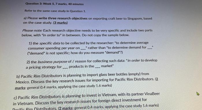 D Time Left:1:58:09 Case study: Pacific Rim Distributors Product: craft beer Pacific
