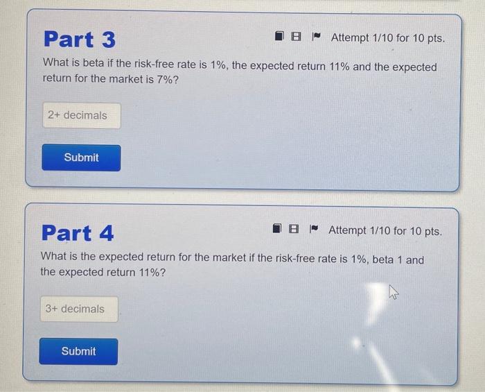 Attempt 1/10 for 10pts. What is the expected return for a stock