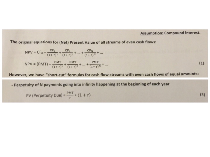  Derive (5) from (1). The original equations for (Net) Present Value
