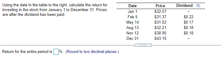 4. Dividend 0 Using the data in the table to the right,