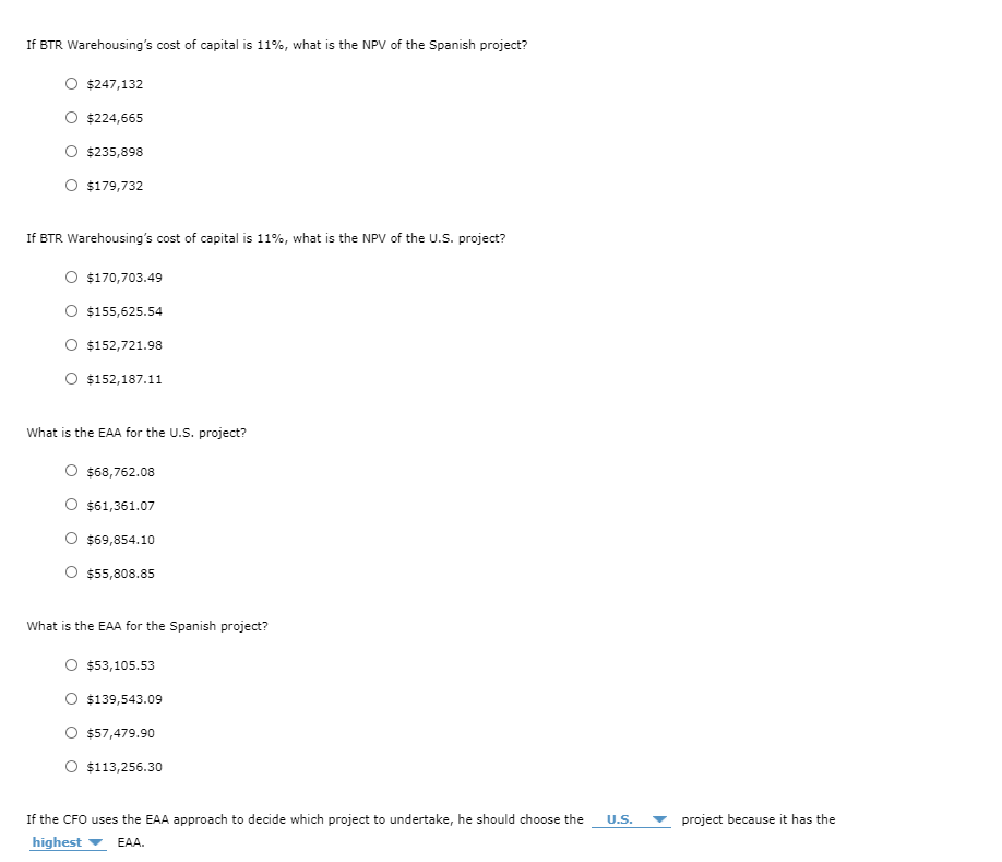 lives Evaluating projects with unequal lives BTR Warehousing is Canadian firm that