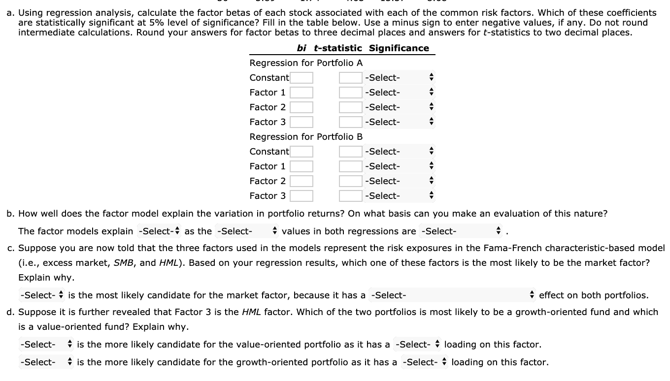 monthly excess returns to two different actively managed stock portfolios (A and