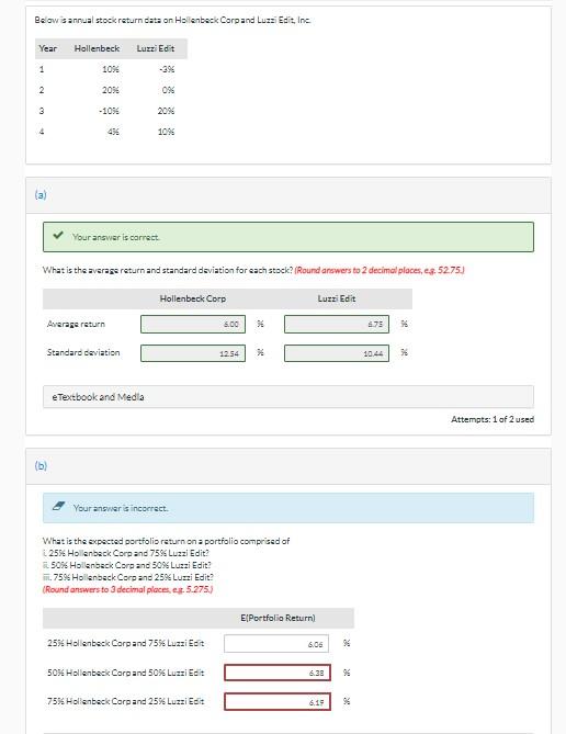 Below is annual stock return data on Hollenbeck Corpand Luzzi Edit,
