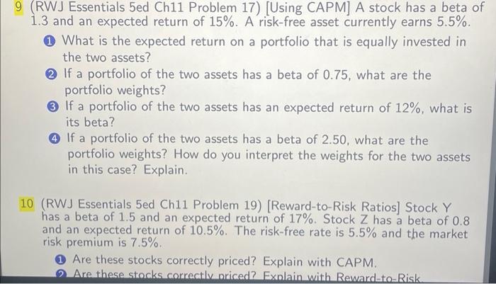 no excel work (RWJ Essentials 5 ed Ch11 Problem 17) [Using CAPM]