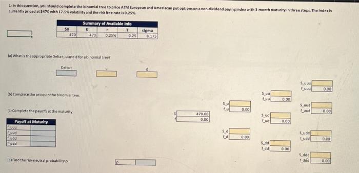  1. In this question, you should complete the binomial tree to