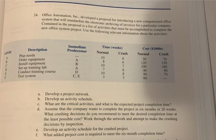  24. Office Automation, Inc., developed a proposal for introducing a new