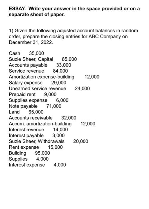  ESSAY. Write your answer in the space provided or on a