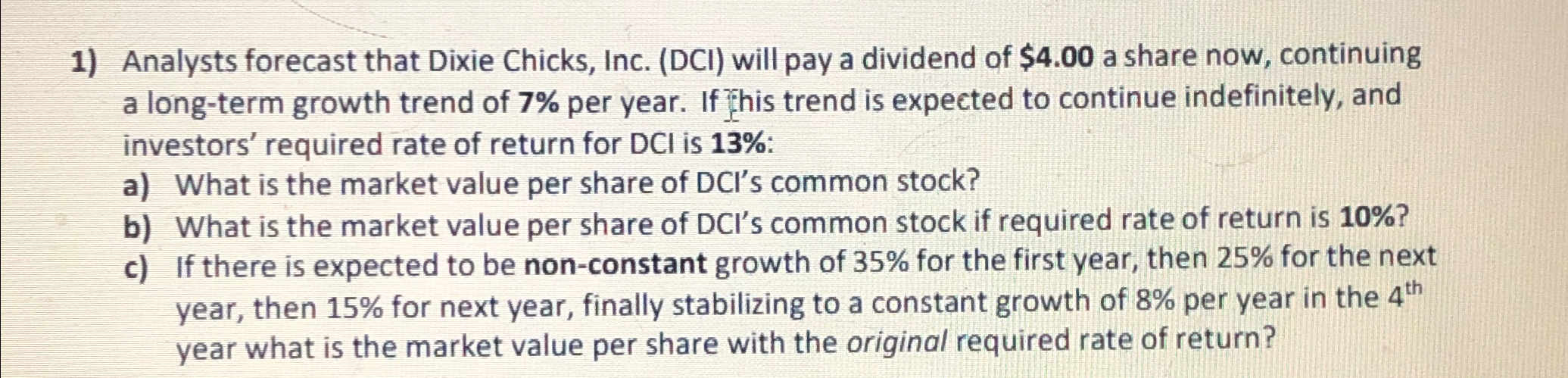  Analysts forecast that Dixie Chicks, Inc. (DCI) will pay a dividend