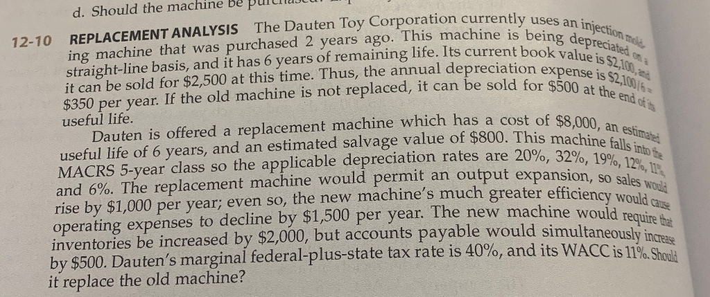  Please answer using excel and show formulas used. injection de cated