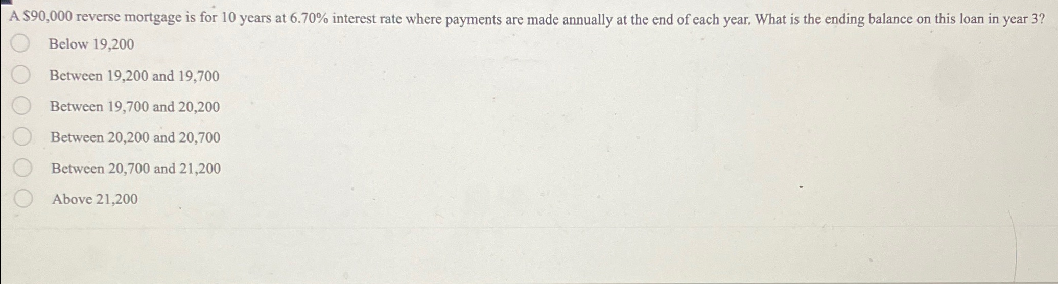  A $90,000 reverse mortgage is for 10 years at 6.70% interest