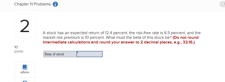 Chapter 11 Problems i 2 A stock has an expected return