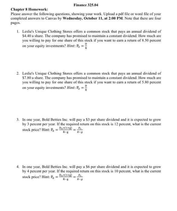 please answer 1-4 using the formulas provided. please dont use excel Chapter