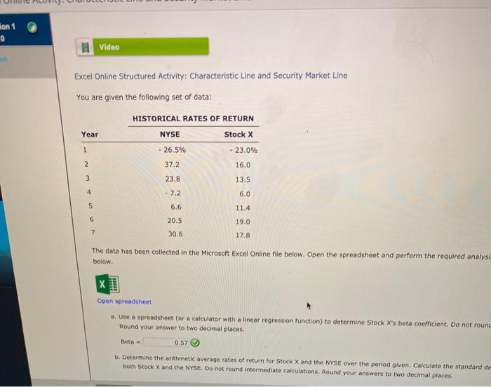 calculator with a linear regression function) to determine Stock X's beta coefficient.