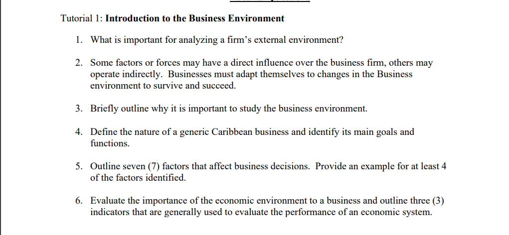  Tutorial 1: Introduction to the Business Environment 1. What is important