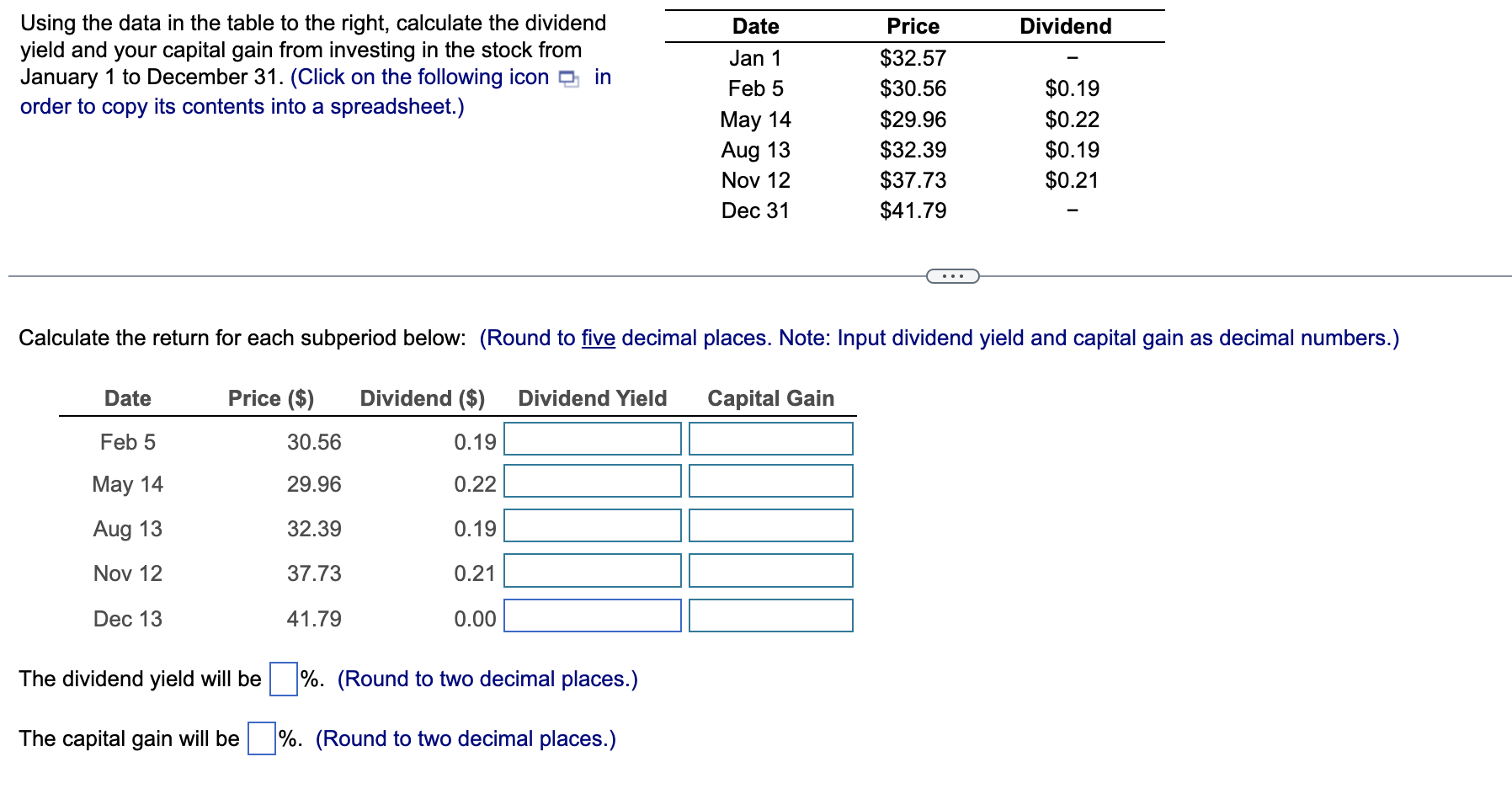 Using the data in the table to the right, calculate the