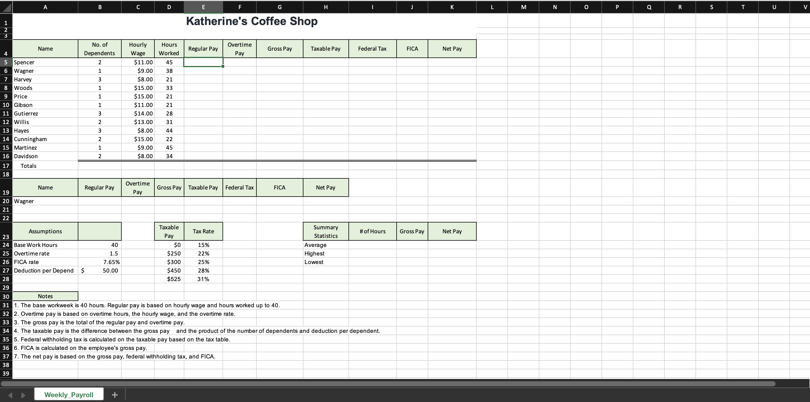 Please help with Excel question. Use IF functions to calculate the regular