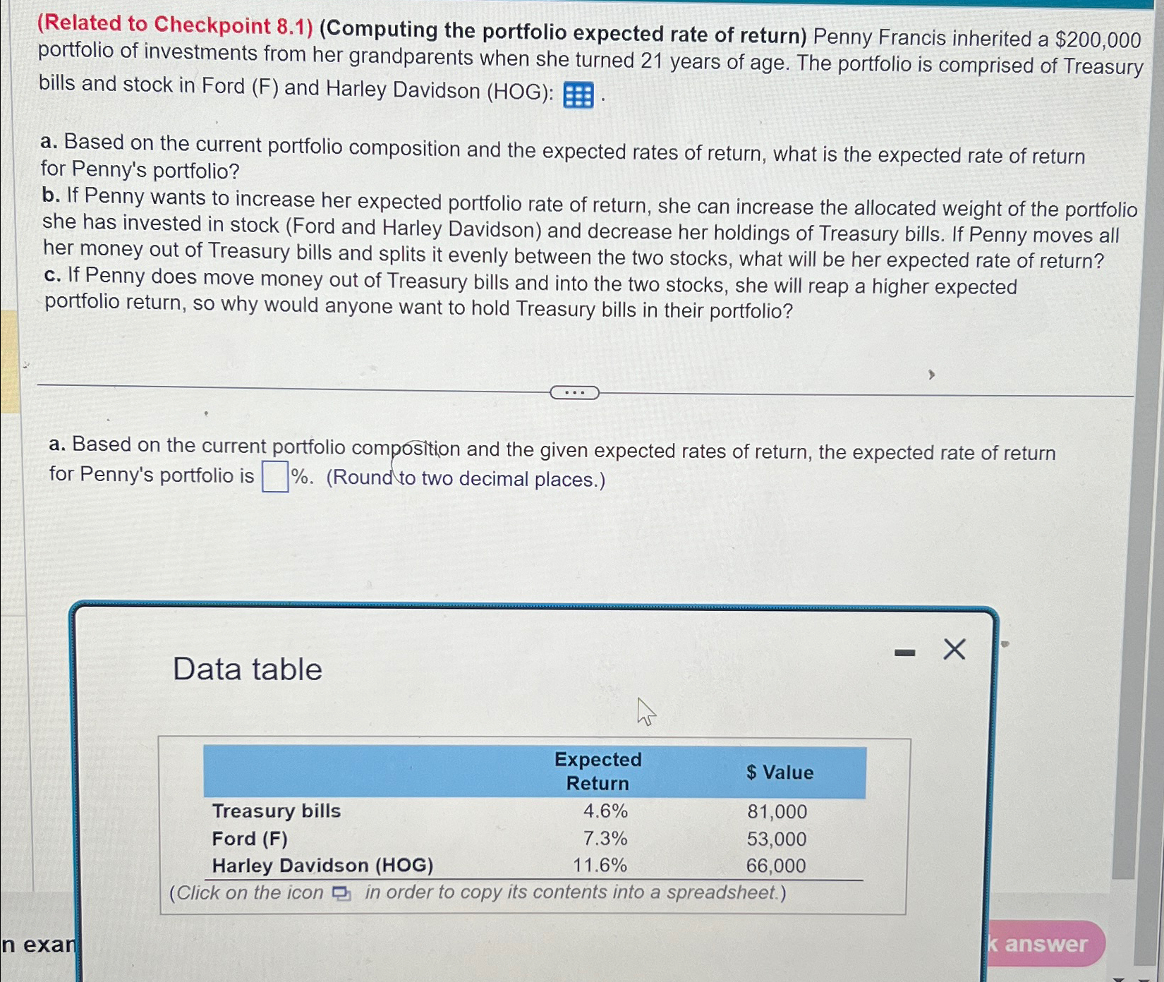  (Related to Checkpoint 8.1)(Computing the portfolio expected rate of return) Penny