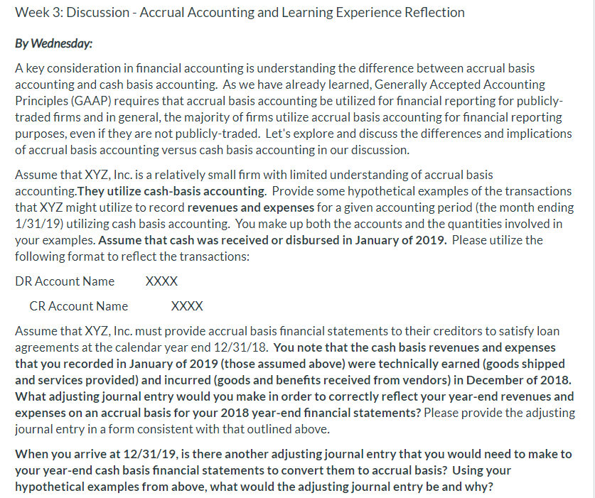  Week 3: Discussion - Accrual Accounting and Learning Experience Reflection By