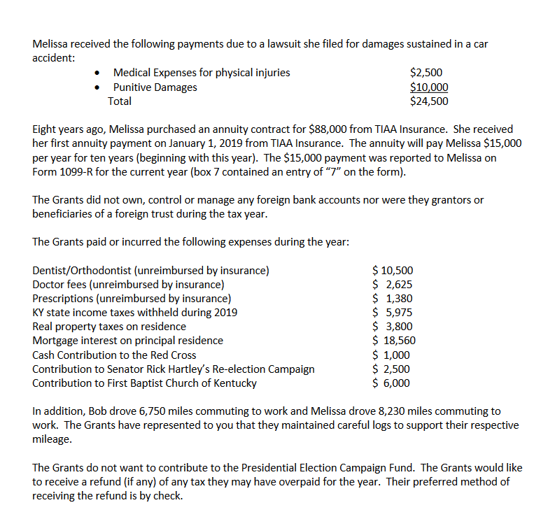 Instructions: Please complete the 2019 federal income tax return for Bob and