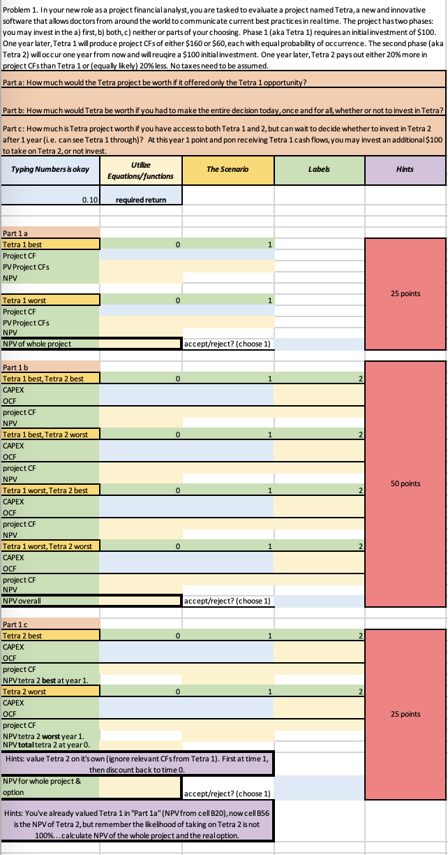  Problem 1. In your new role as a project financial analyst,