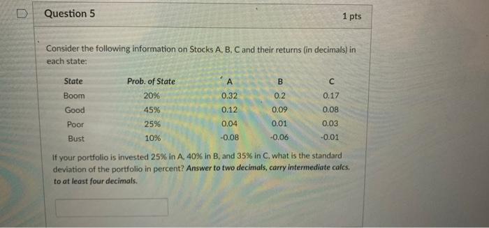 Please help.Thank you.1. 2. 3. Question 5 1 pts Consider the following