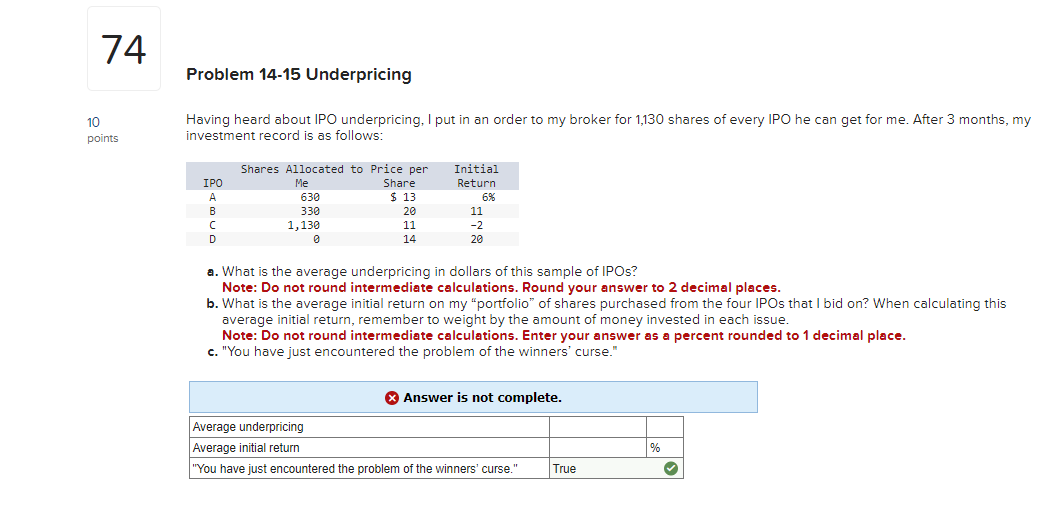  Problem 14-15 Underpricing Having heard about IPO underpricing, I put in