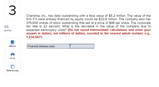  0.5 points Charisma, Inc., has debt outstanding with a face value