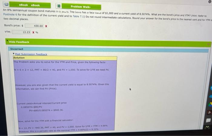 do the problem Attempts 0 6. Problem 7.13 (Price And Yield) Keep