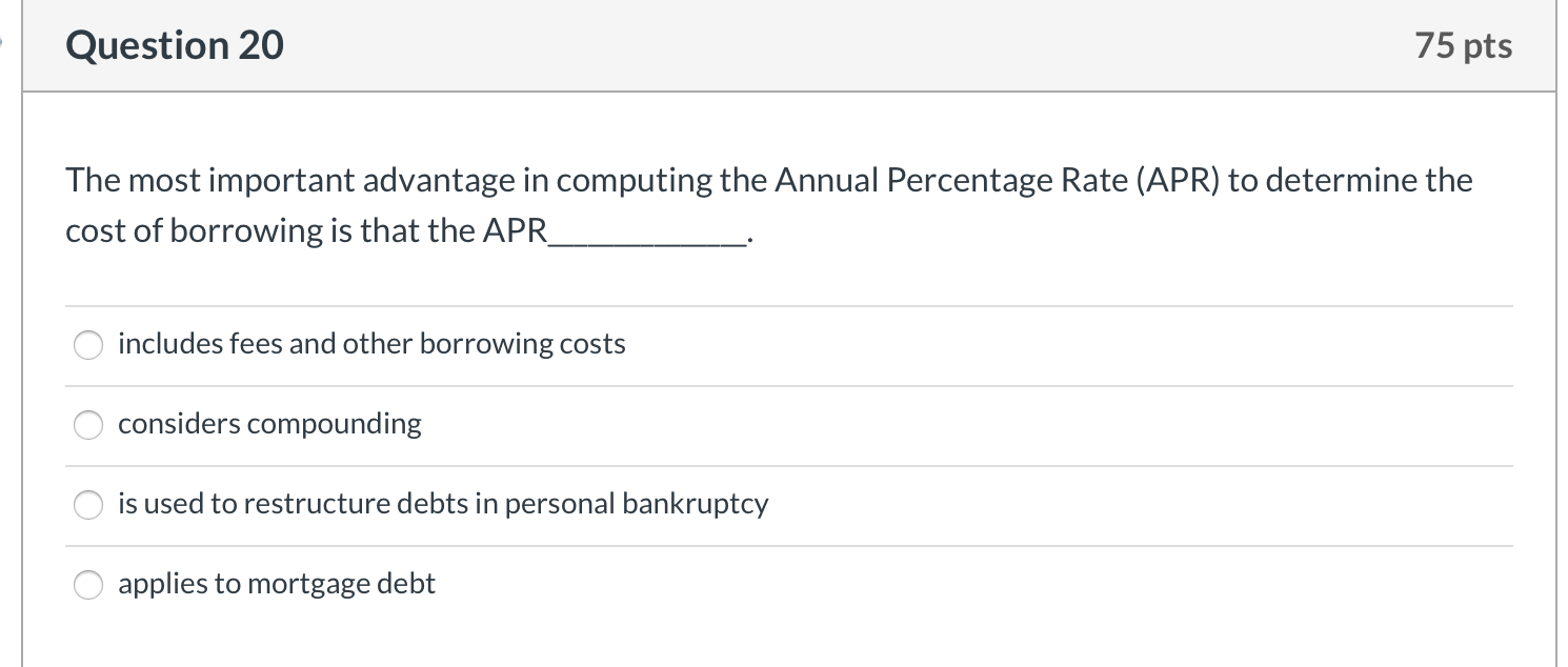 Question 20 75 pts The most important advantage in computing the