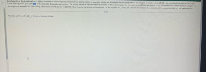  Initial cash flow: Basic calculation Cushing Corporation is considering the purchase