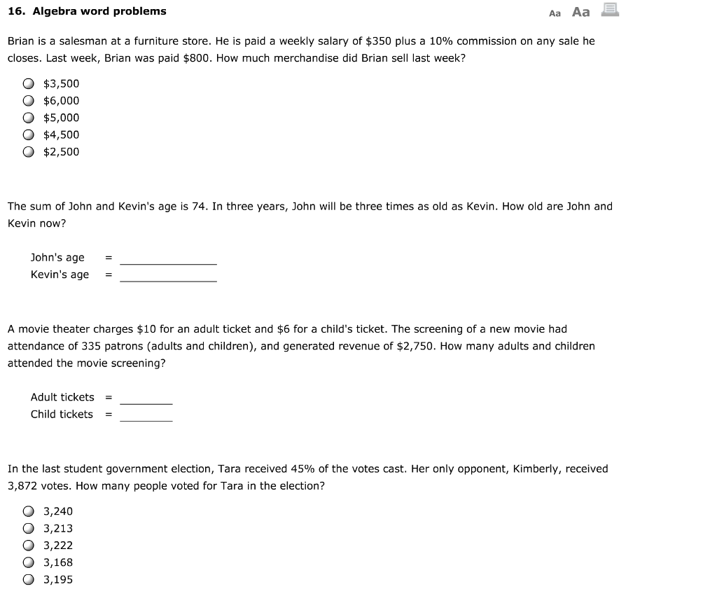 16. Algebra word problems Aa Aa Brian is a salesman at