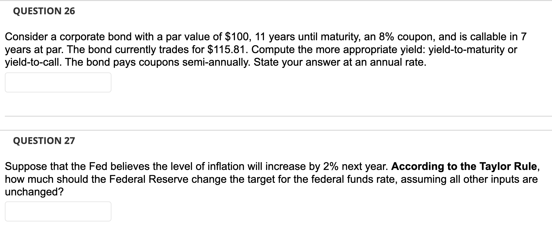 QUESTION 26 Consider a corporate bond with a par value of