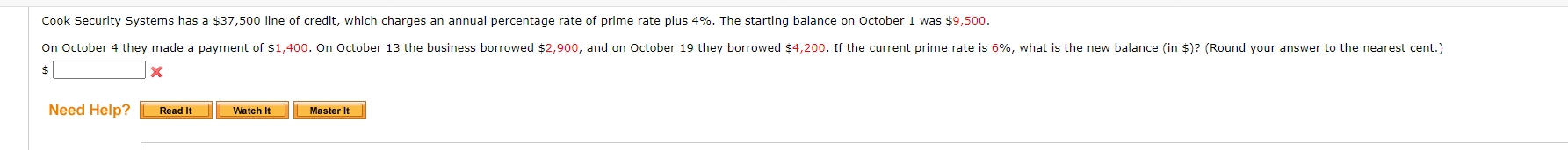  Cook Security Systems has a $37,500 line of credit, which charges