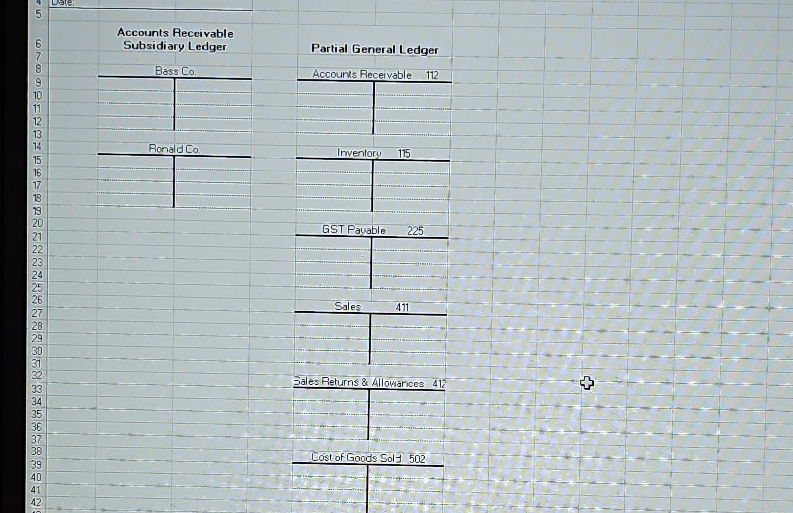 merchandise on account to Ronald Co, invoice No. 147, $1,200, plus 5%