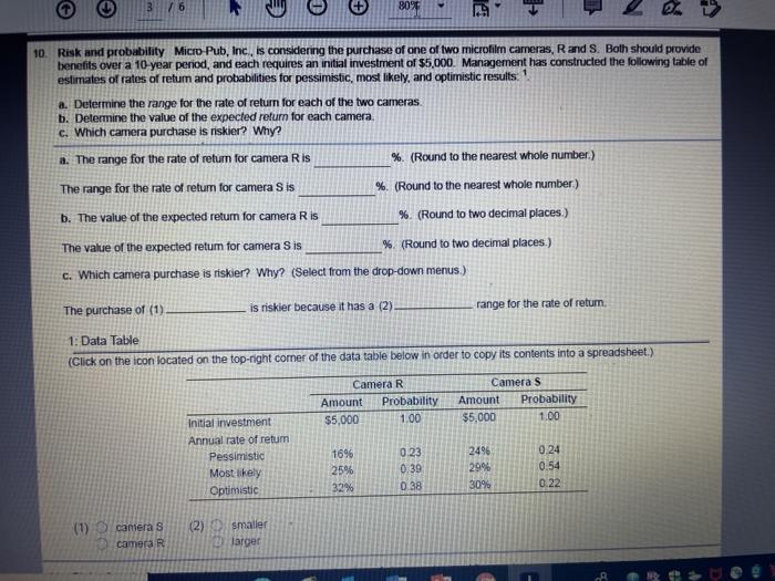  3 / 6 80% 10. Risk and probability Micro Pub, Inc.,
