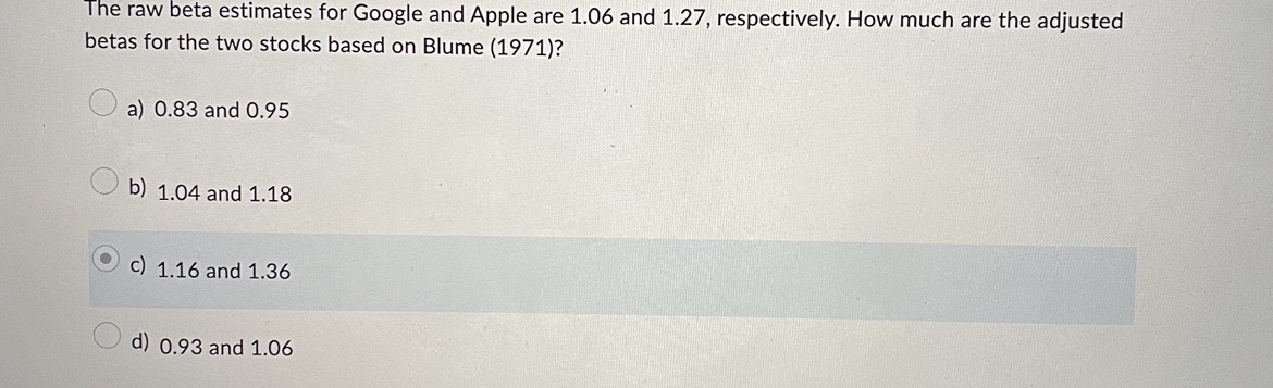  The raw beta estimates for Google and Apple are 1.06 and