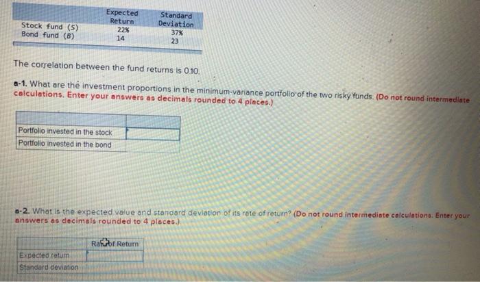  Stock fund (5) Bond fund (B) Expected Return 22% 14 Standard