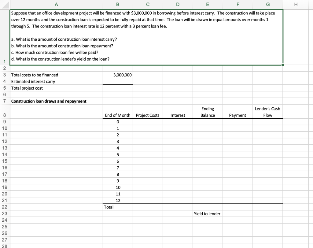 Suppose that an office development project will be financed with $3,000,000