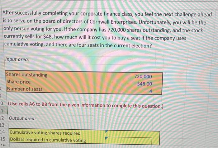 please help with excel formulas. Ty! After successfully completing your corporate finance
