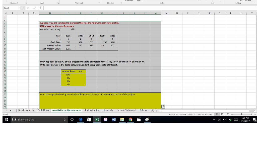Please answer using excel Suppose you are considering a project that has