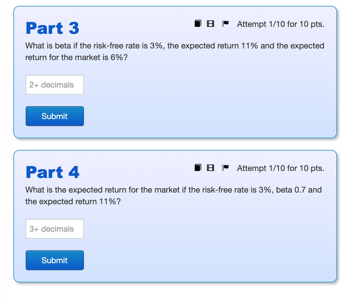 IB | Attempt 1/10 for 10 pts. What is the expected return