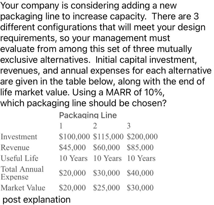 but assume the equipment can be straight line depreciated over the 10