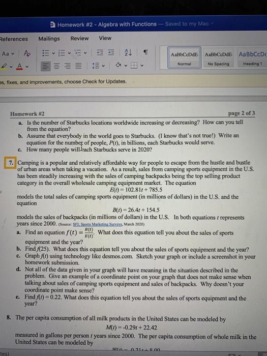 question 7 Homework #2 - Algebra with Functions - Saved to my