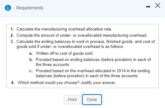 direct manufacturing labor cost. The following data are for 2014: (Click the