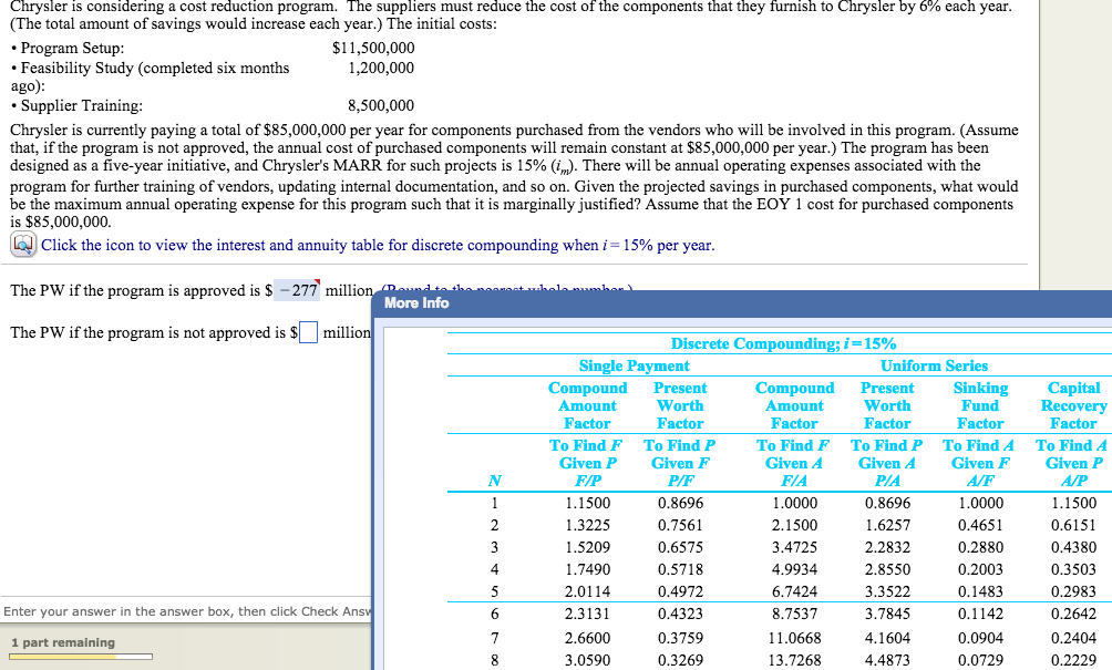  Chrysler is considering a cost reduction program. The suppliers must reduce
