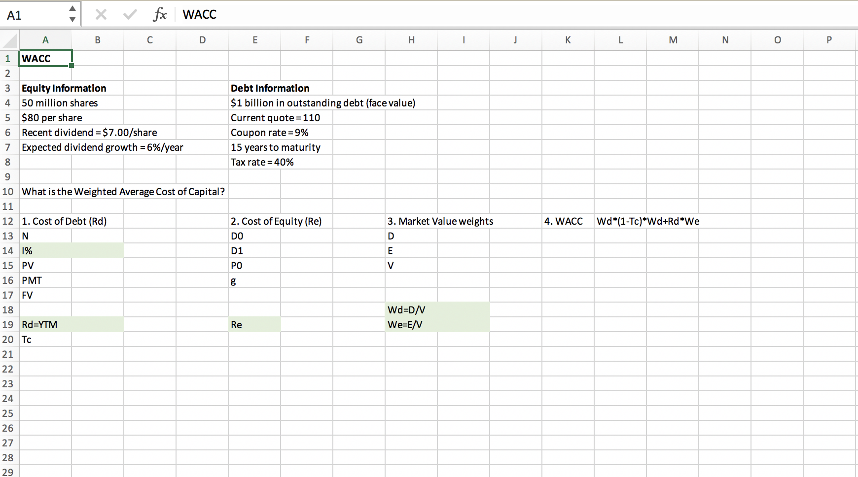  . A1 X V fx WACC A B D E F